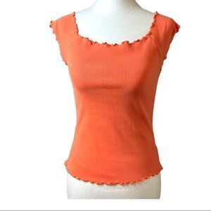𝅺aeropostale pinkish orange crop top scalloped edges baby sleeves ribbed size M